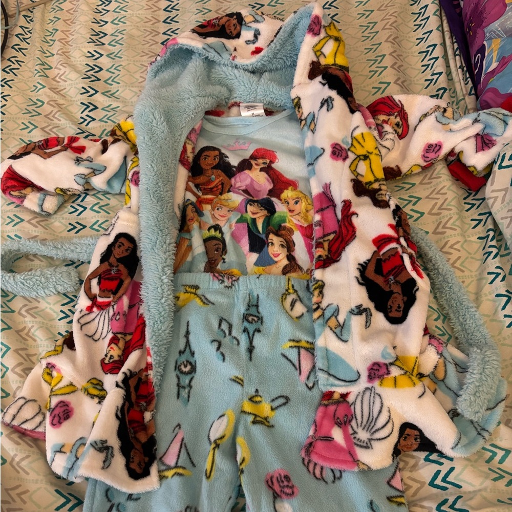 Disney Princess Blue and White Pajama Set with Robe